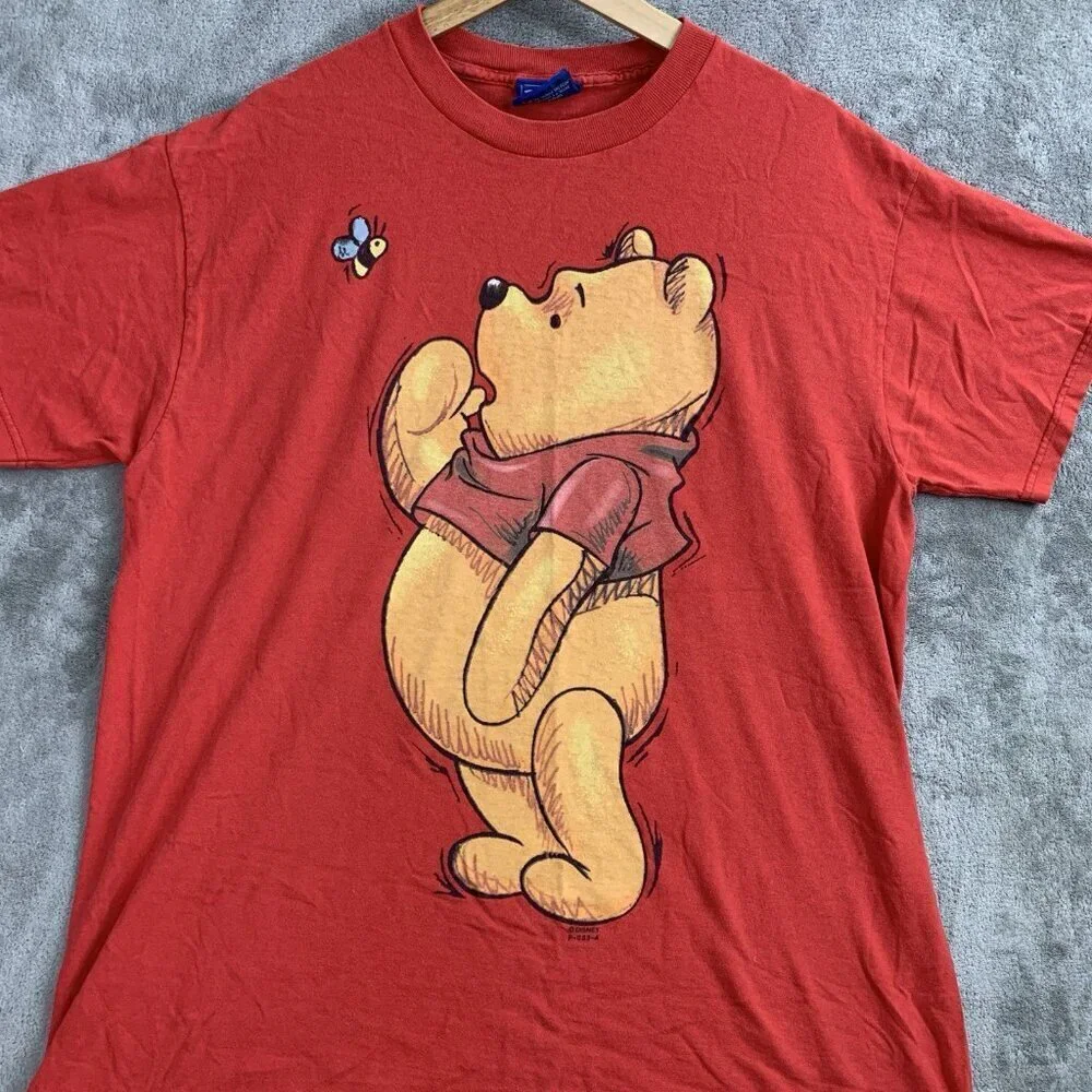Vintage Disney Shirt Mens Medium Winnie The Pooh Red Jerry Leigh Tee Bee Cartoon - Picture 5 of 10